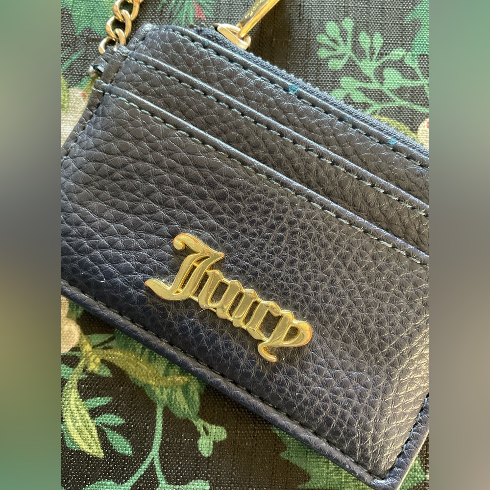Juicy Couture navy gold heart Leather Card Holder coin change purse keychain Y2K
